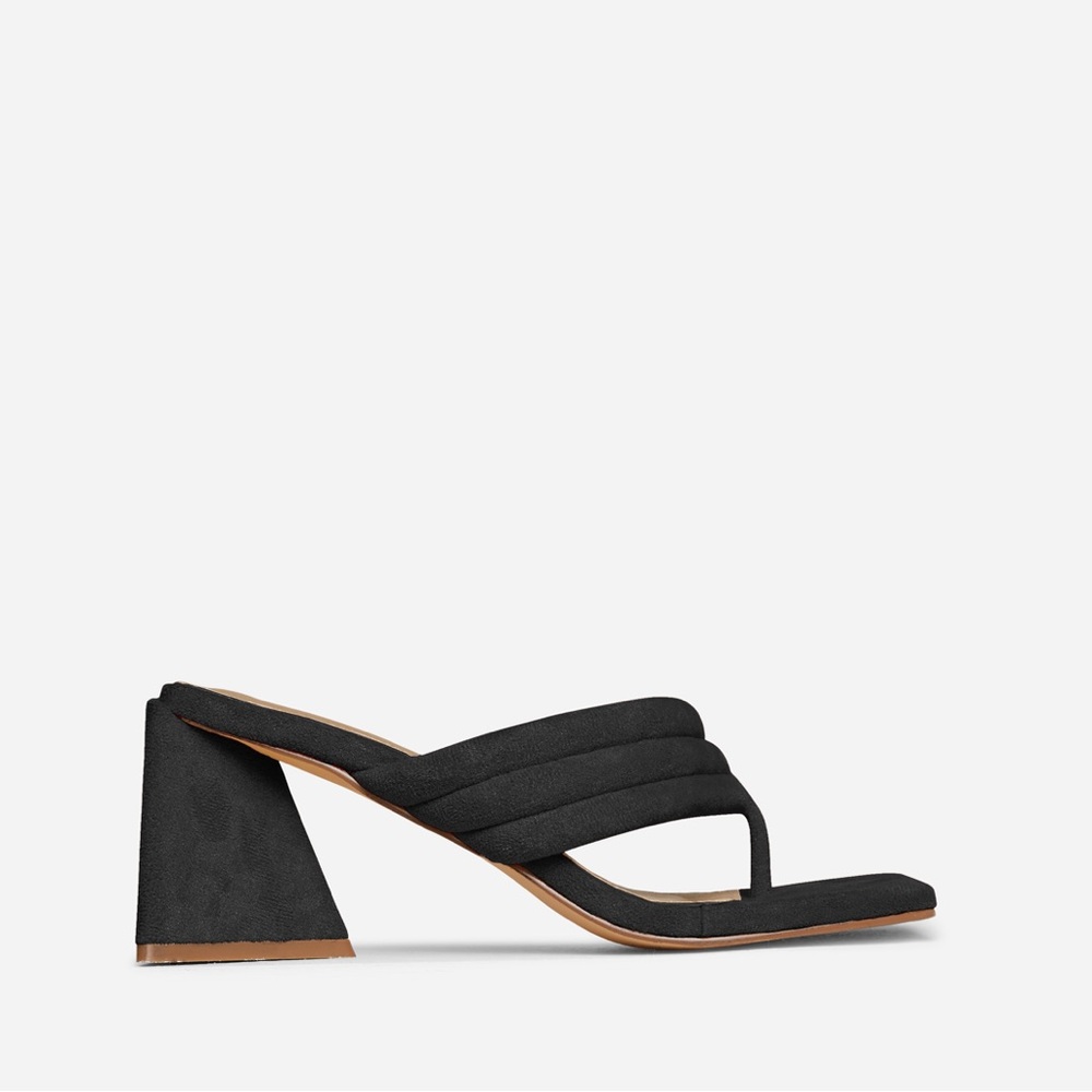 Gracias Padded Strap Square Toe Low Statement Block Heel Mule In black Suede